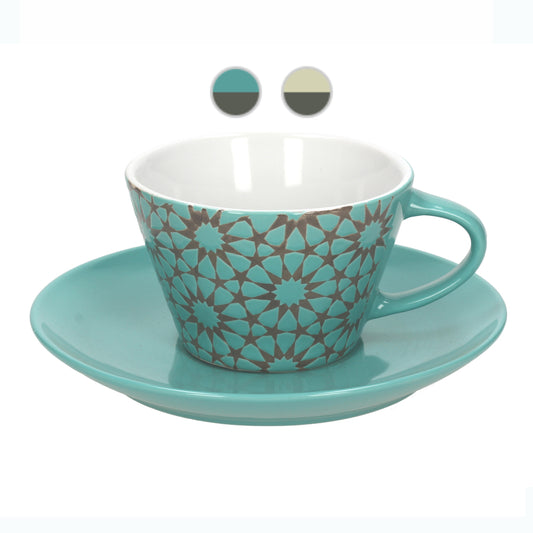2er Set Frühstückstasse / Kaffeetasse ATLAS, mit Untertasse, in zwei Farben - Porzellan aus Italien 