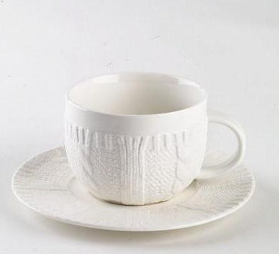 2er Set Cappuccino-Tassen mit Untertasse aus Porzellan, weiß / sandfarbend - Porzellan aus Italien 