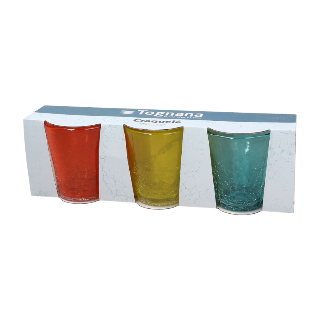 TOGNANA 3er Set Wasserglas Kolors, multicolor, 310 ml., FARBEN: orange, blau, gelb, Verpackung - Porzellan aus Italien