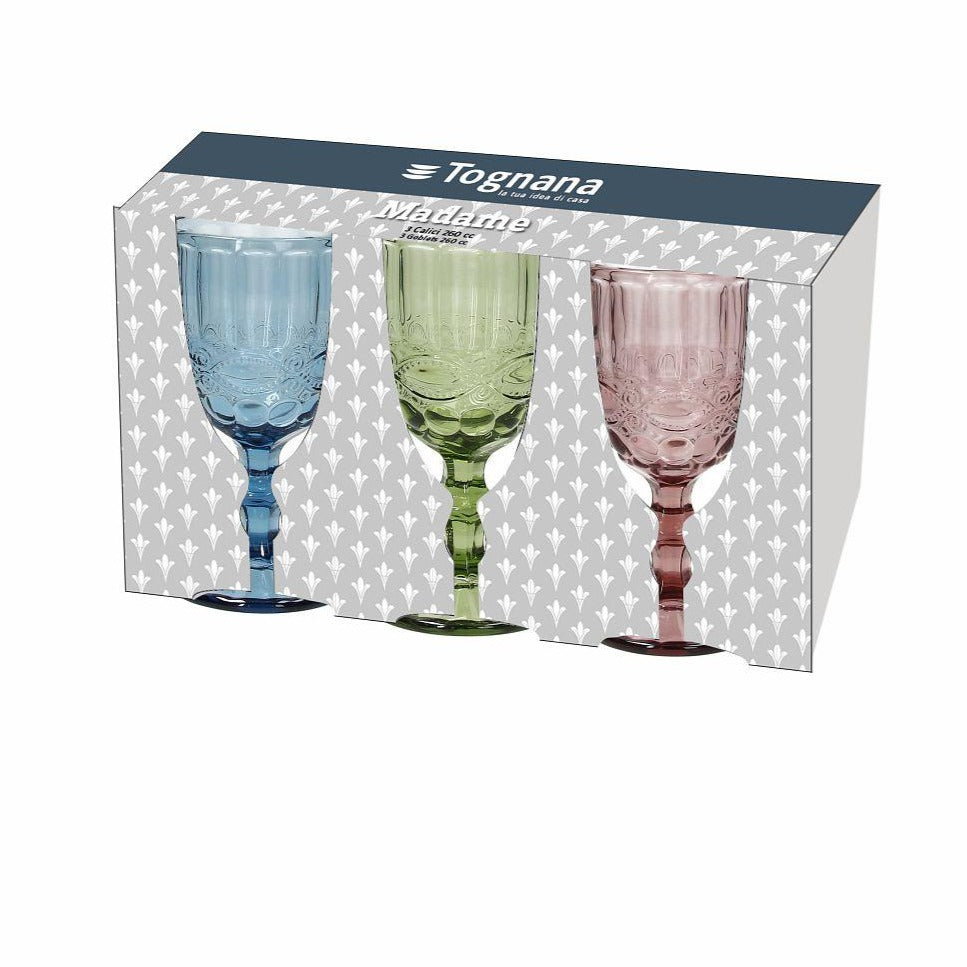 3er Set Weinglas Madame, multicolor, 260 ml. Volumen - Porzellan aus Italien 