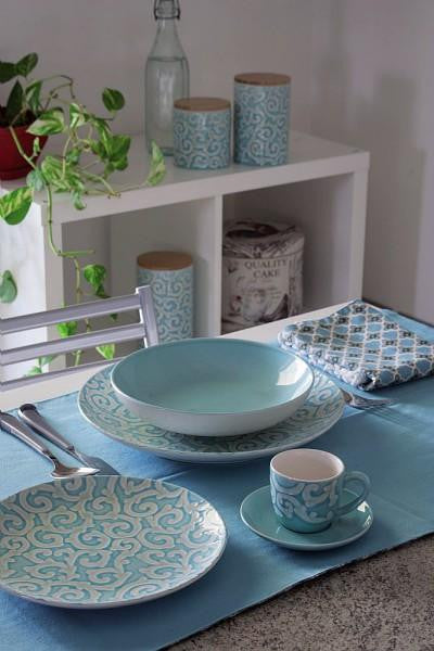 3tlg. Tellerset verschiedene Stile/Farben, aus Keramik - Porzellan aus Italien 