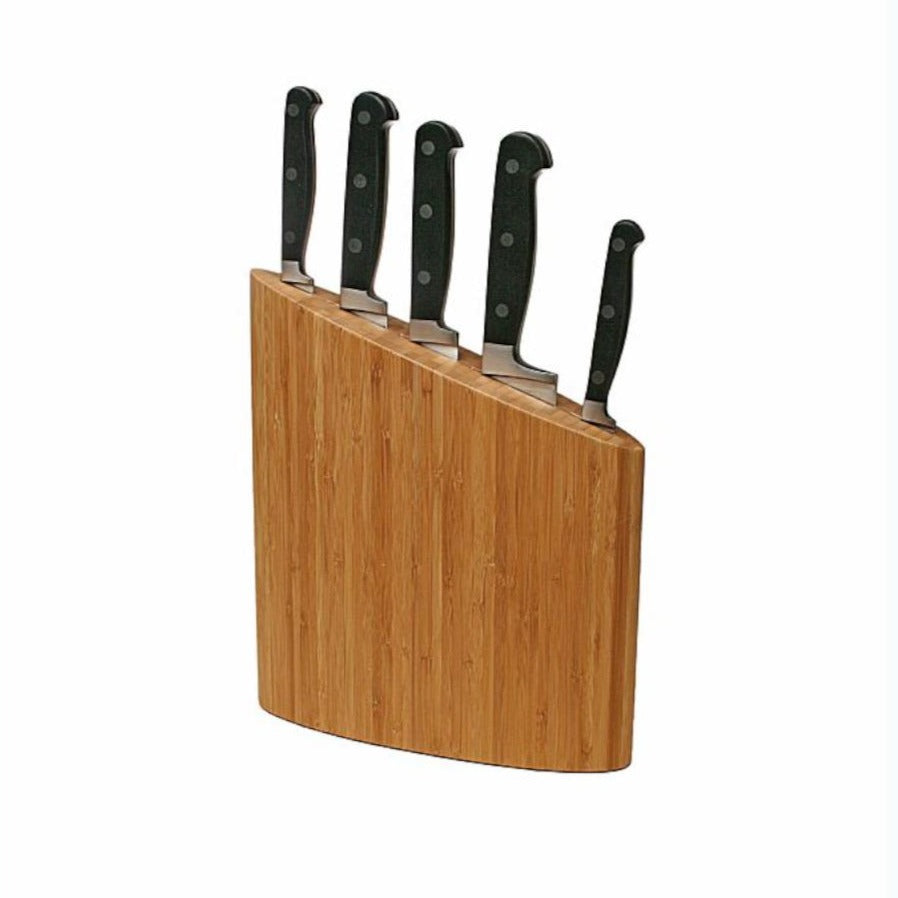 6tlg. Messerblock aus Bambus, mit 5 Messern aus hochwertigem Klingenstahl - Porzellan aus Italien 