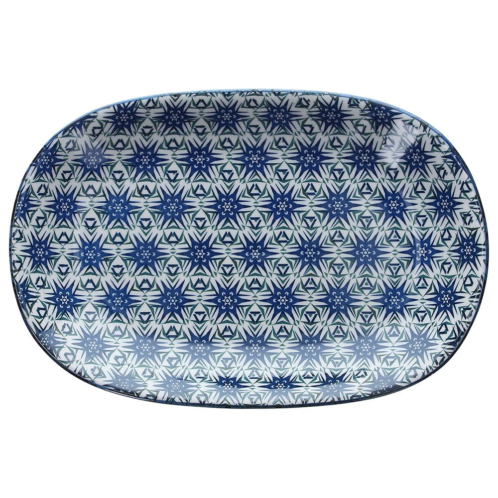 Servierplatte Sapa oval, 28 cm, blau, mit mediterranem Dekor - Porzellan aus Italien 