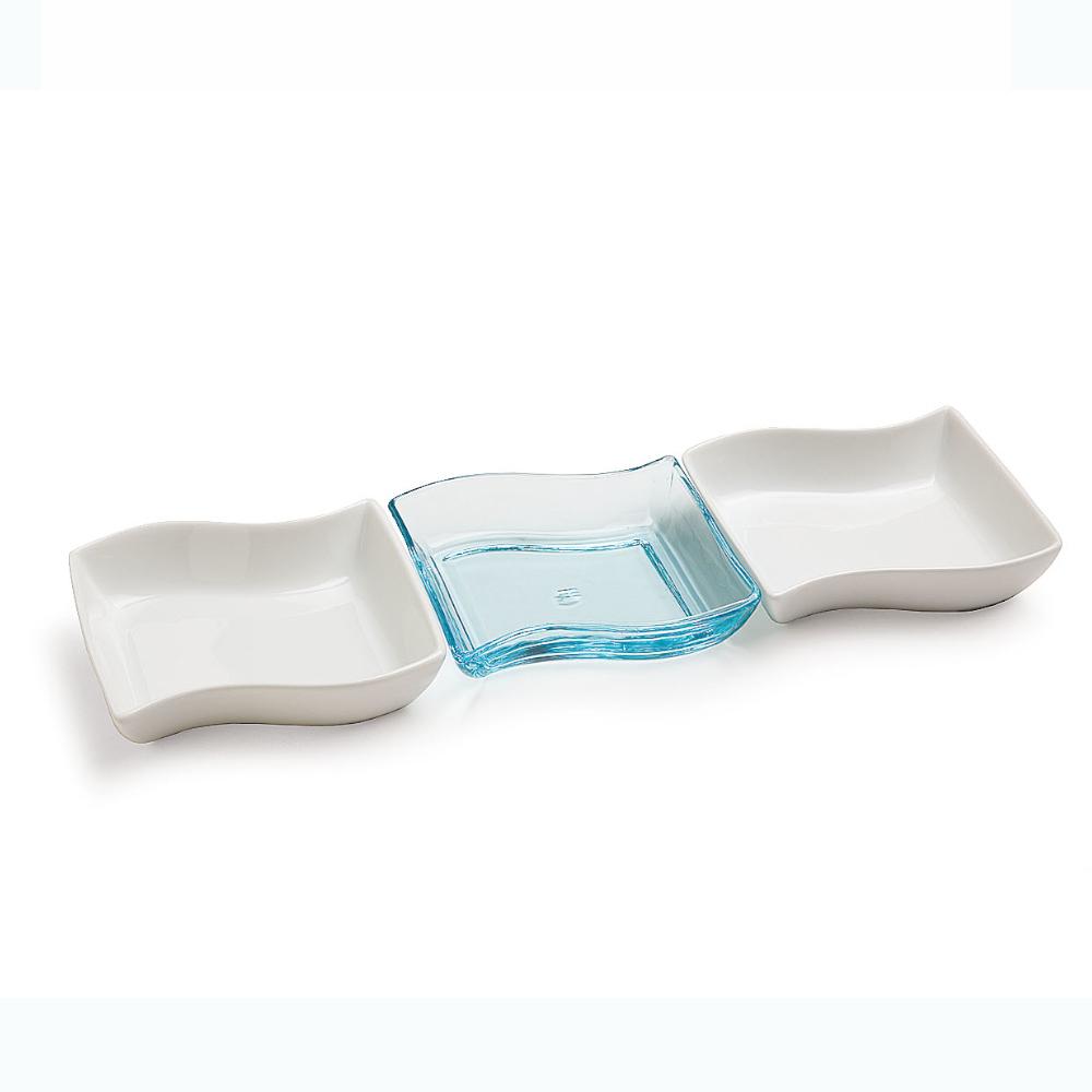 3-tlg. Servierschalen/Antipastischalenset DUO aus Glas in drei Farben - Porzellan aus Italien 